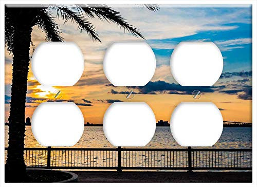 Triple Duplex Outlet Wall Plate Cover - Sunset Water Summer Sky Nature Landscape Tree