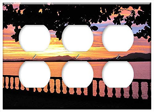 Triple Duplex Outlet Wall Plate Cover - Sunset Guaraquecaba Mar Beach
