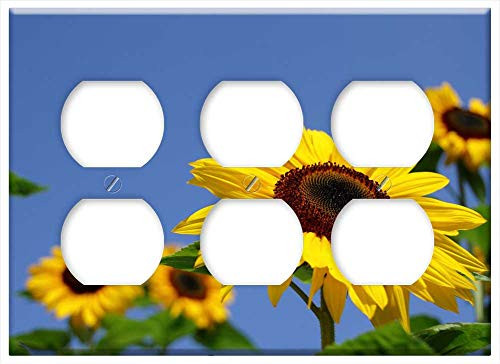 Triple Duplex Outlet Wall Plate Cover - Sun Flower Summer Flower Field Yellow Flower Flora 1