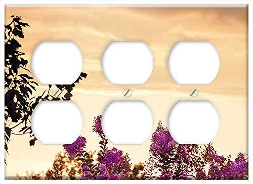 Triple Duplex Outlet Wall Plate Cover - Sunset Crape Myrtle Crape Myrtle Pink Bloom