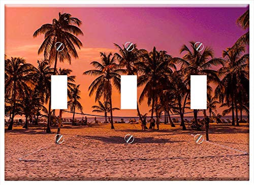 Switch Plate Triple Toggle - Caribbean Beach Sunset Holiday Sea Palm Trees