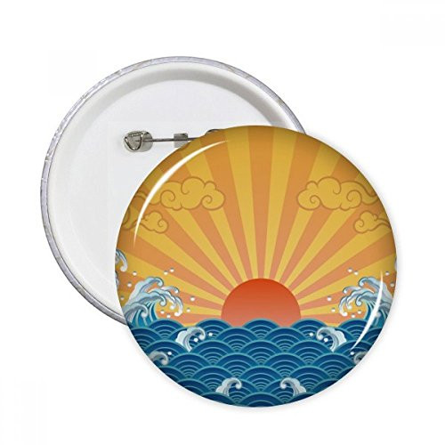 Sun Cloud Sea Water Weather Pattern Round Pins Badge Button Emblem Accessory Decoration 5pcs