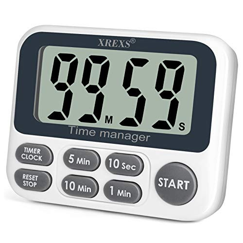 XREXS Digital Kitchen Timer  Magnetic Countdown Up Cooking Timer Clock with Large LCD Display  Adjustable Volume  Loud Alarm  and  Strong Magnet Classroom Timer for Teachers  Batteries Included