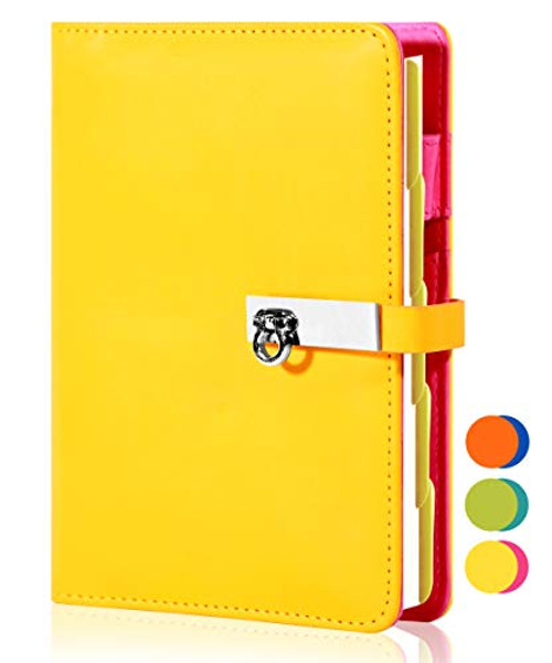 A6 Binder Journal 6 Ring Refillable Notebook Binder  Personal Small planner Binder for Girls  Two-Colored PU Leather  Lemon