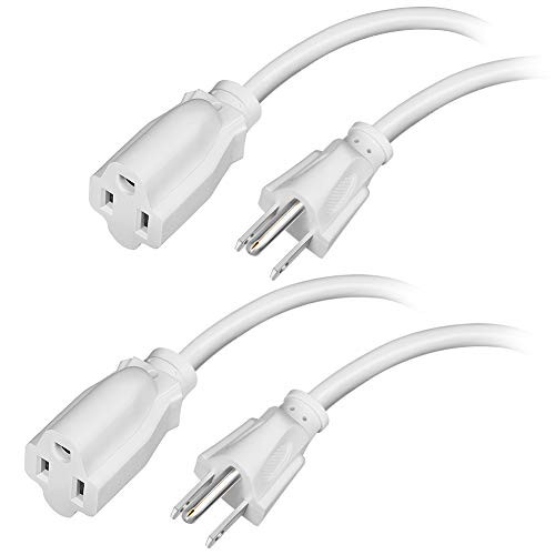 DEWENWILS 3 Foot Extension Cord  16 AWG SJTW Weatherproof Power Cable for Indoor Outdoor Use  3 Prong Grounded Outlets Plugs  NEMA 5-15P to NEMA 5-15R  White  UL Listed  2 Pack