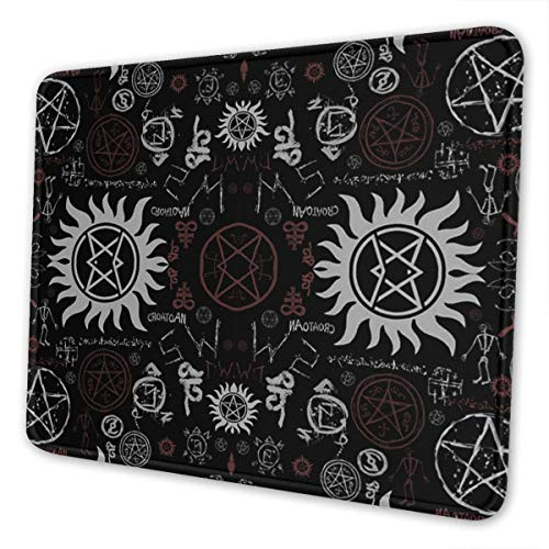 Supernatural Symbols Black Mouse Pad with Stitched Edge  Non-Slip Rubber Base Gaming Mousepad  Premium-Textured Customized Mouse Mat for Office Home PC Laptops