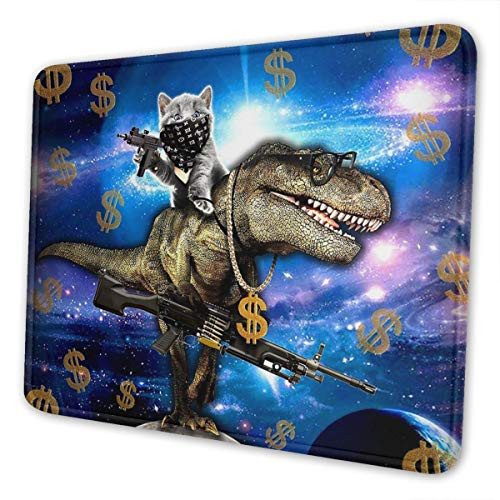 Cat Travel on Dinosaur in Galaxy Space Mouse Pad with Stitched Edge  Non-Slip Rubber Base Gaming Mousepad  Premium-Textured Customized Mouse Mat for Office Home PC Laptops