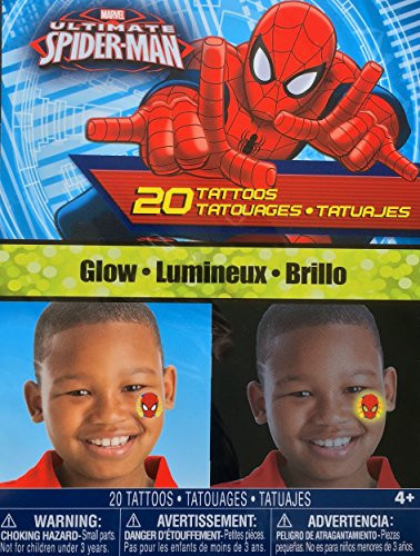 Marvel Ultimate Spiderman Glow 20 Tattoos Temporary but Fun !