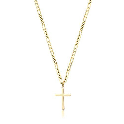 TASBERN Cross Necklace for Men 14K Gold Filled Stainless Steel Polished Plain Cross Pendant Necklace Simple Religious Jewelry Gift for Son Boy 18 inch TASBERN Cross Necklace for Men 14K Gold Filled Stainless Steel Polished Plain Cross Pendant Necklace Simple Religious Jewelry Gift for Son Boy 18 inch