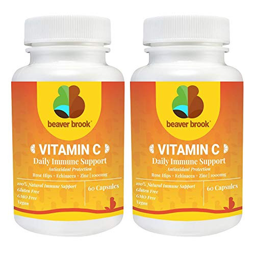 Vitamin C 1000mg with Rose Hips  Zinc  and  Echinacea Maintains Healthy System  Supports Antioxidant Protection  Non-GMO  Gluten Free  Vegan - 60 Capsules - 2 Pack