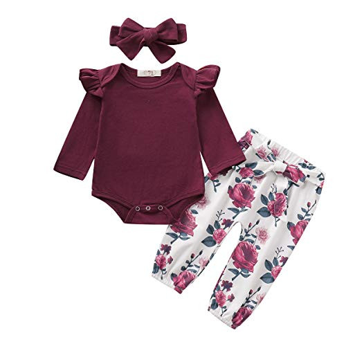 Newborn Baby Girl Clothes Outfits Infant Long Sleeve Onesies Romper Ruffle Pants Winter Baby Clothes Girl 0-3 Months