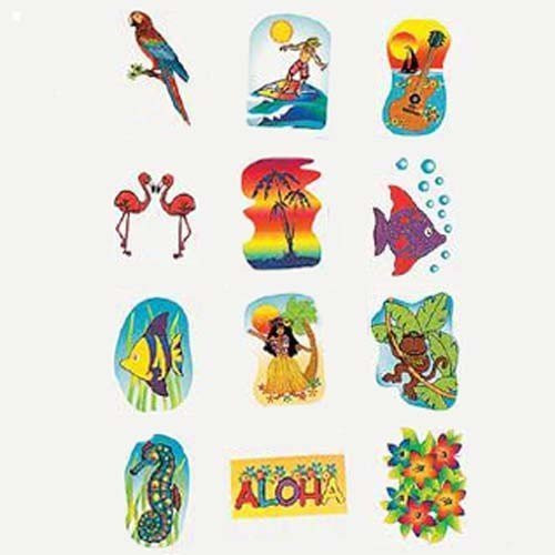 Tropical Glitter Temporary Tattoos Summer Luau Party Favors (6 dz)