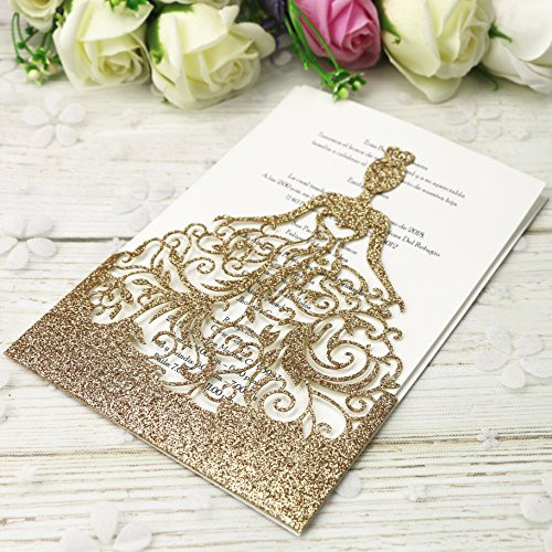 PONATIA 25PCS Lacer Cut Wedding Invitations Card Hollow Bride Invitations Cards for Wedding Bridal Invitation Engagement Invitations Cards (Rose Gold Glitter)