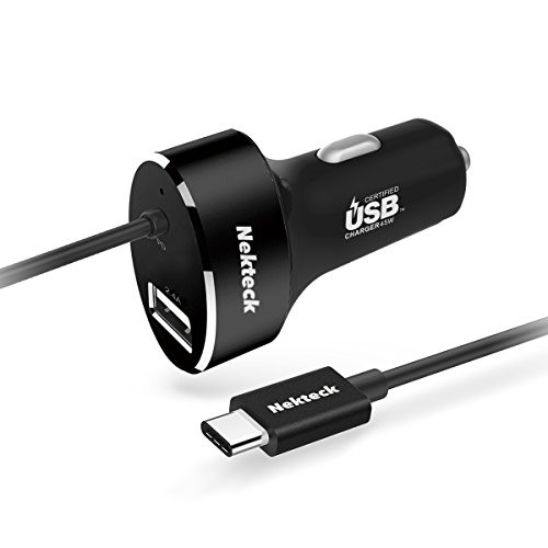 Nekteck USB-IF Certified USB Type C Car Charger with PD 45W & USB-A 12W Built-in USB-C Cable for Macbook 12-inch/Pro 2016, Google Pixel 2/Pixel/Pixel XL Galaxy S9/S9 Plus/Note 8/S8/S8 Plus More