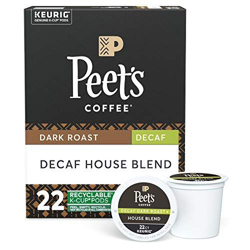 Peets Coffee Decaf House Blend K-Cup Coffee Pods for Keurig Brewers  Dark Roast  22 Pods