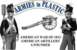 American War 1812 American Artillery Crew (5) w/6-Pdr Cannon (Blue Figs) 1/32 Armies in Plastic
