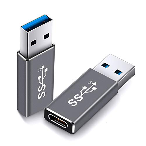 Electop Updated USB 3.1 GEN 2 Male to Type C Female Adapter  2 Pack   Support Double Sides 10Gbps Charging  and  Data Transfer  USB A to USB C 3.1 Converter Space Gery