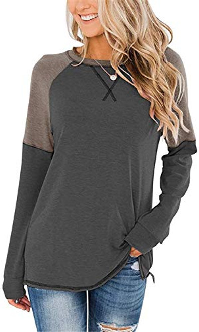 Jawint Womens Color Block Round Neck Tunic Tops Casual Long Sleeve Loose Shirt Blouse Sweatshirt Dark Grey Jawint Womens Color Block Round Neck Tunic Tops Casual Long Sleeve Loose Shirt Blouse Sweatshirt Dark Grey