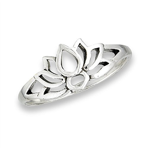 Oxidized Lotus Flower Filigree Vintage Ring .925 Sterling Silver Band Size 10