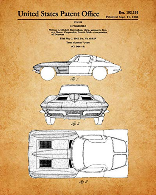 Vintage Corvette Poster Patent Prints - Set of 2 8x10 Unframed Corvette Wall Decor for Home  Office  Man Cave  Dorm and Bedroom - Creative Gift Idea for Corvette Wall Art Enthusiasts