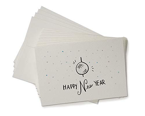 Black Tabby Studio Ball Drop Happy New Year Greeting Cards - Set of 24 Blank Cards with Envelopes