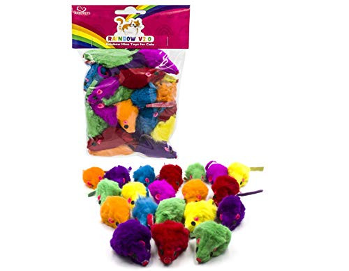 AXEL PETS 20 Colorful Rainbow V2.0 Mice with Catnip and Rattle Sound Made of Real Rabbit Fur Interactive Catch Play Mouse Toy for Feline Cat  Pack of 20 Mice