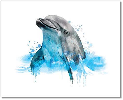 Dolphin Art Print - Ocean Wall Decor - 11x14  Unframed - Watercolor