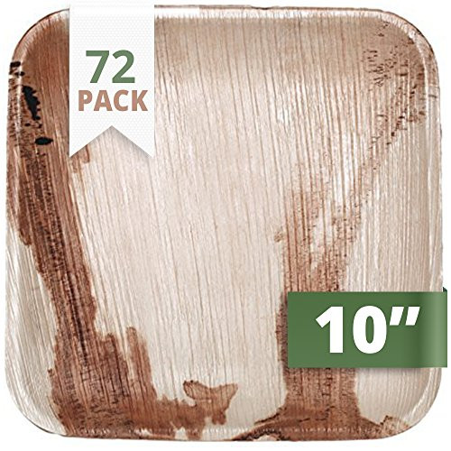 CaterEco Square Palm Leaf 10" Dinner Plates | 72 Pack | Ecofriendly Disposable Dinnerware | Heavy Duty Biodegradable Party Utensils for Wedding, Camping & More