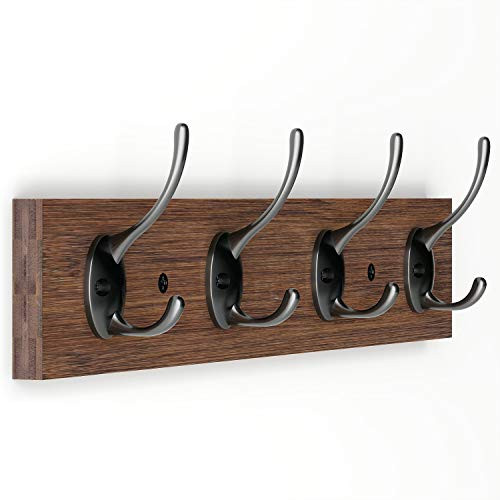 BAMEOS Wall Mounted Coat Rack  Bamboo Wall Coat Rack Hooks  Coat Hat Hanger Hooks  4-Hook Rail for Entryway  Bathroom  Bedroom Closet Room  Kitchen  Brown