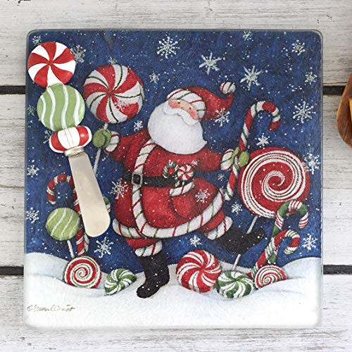 Glass Holiday Meat and Cheese Cutting Board with Spreader - Santa