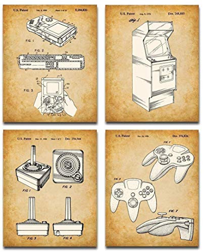 Original Video Games Patent Art Prints - Set of Four Photos  8x10  Unframed - Makes a Great Gift Under 20 for Game Room Decor