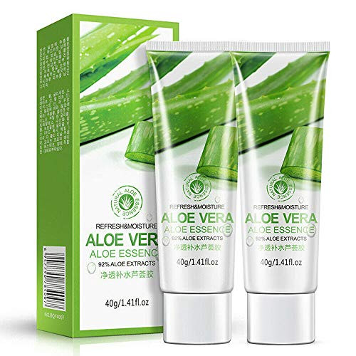 2 Pcs Aloe Vera Gel Travel Size  100 percent Pure Organic Aloe Vera Gel Moisturizer from Freshly Cut Aloe Plant  For Hydrates Heals Dry  Itchy Damaged Skin Hair  Acne  Sunburn  Rash  and  Dandruff Relief  40g Pc