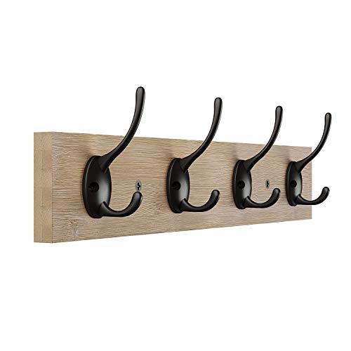 BAMEOS Wall Mounted Coat Rack  Bamboo Wall Coat Rack Hooks  Coat Hat Hanger Hooks  4-Hook Rail for Entryway  Bathroom  Bedroom Closet Room  Kitchen  Gray