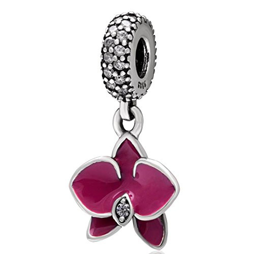 Junyi Jewelry Orchid Charm 925 Sterling Silver Flower Charm Love Charm Birthday Charm Anniversary Charm Christmas Charm for Pandora Charms Bracelet  Rose Red Junyi Jewelry Orchid Charm 925 Sterling Silver Flower Charm Love Charm Birthday Charm Anniversary Charm Christmas Charm for Pandora Charms Bracelet  Rose Red