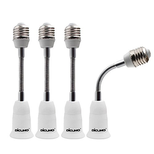 DiCUNO E26 15.5CM 5.5 Inch Extension Socket Extender Adapter  E26 to E26 Flexible Extension  All-Directional Adjustable Standard Medium Light Bulb Socket Converter  4-Pack