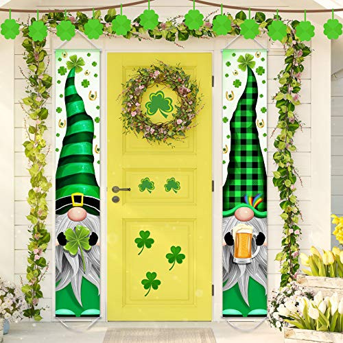 2 Pieces St. Patrick s Day Banner Decorations Green Irish Gnome Welcome Banners Irish Shamrock Gnomes Porch Signs for St. Patrick s Day Party Home Decorations Party Supplies