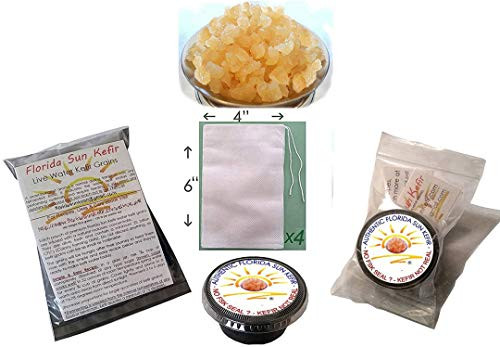 1 4 Cup Florida Sun Water Kefir Grains w Four 4x6 Brewing Bags