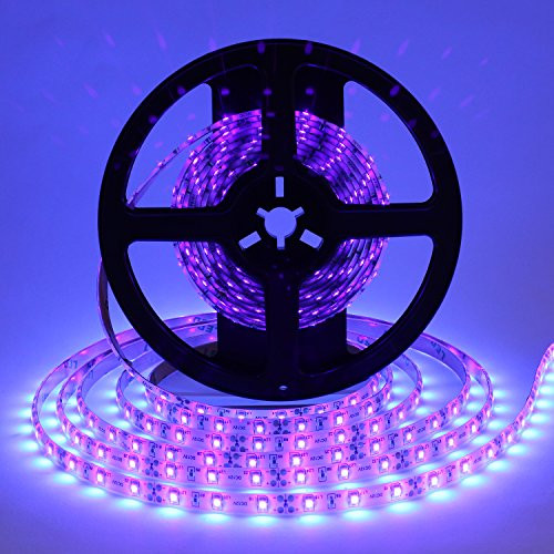Foxdam Black light Uv/Ultraviolet Led Strip 16.4ft 3528 SMD 300Leds Waterproof IP65 with 12V 2A Power Supply LED Tape