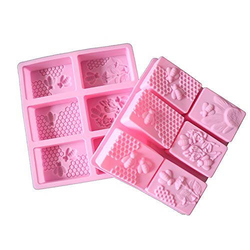 3D Bee Silicone Soap Molds  Rectangle Honeycomb Molds Beehive Cake Baking Mold for Homemade Craft  Pack of 2