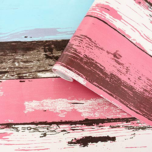 Wood Wallpaper Wood Grain Paper Splicing Wood Grain Vinyl Wallpaper Peel  and  Stick Wallpaper Red Blue Wood Block Self-Adhesive Wallpaper Shelf Paper for Wall Decal 17.7 inchx236 inch