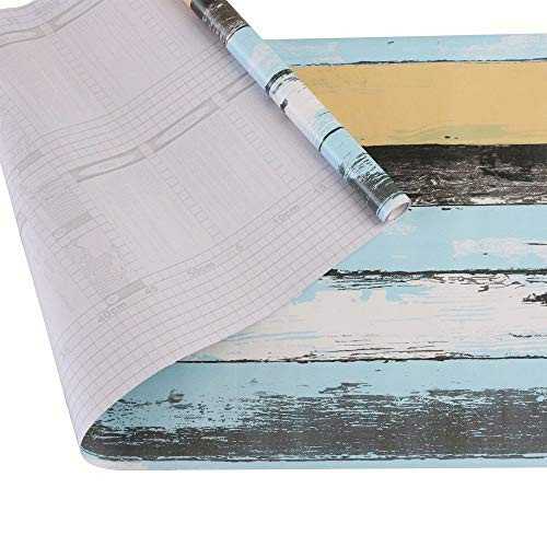 Wood Wallpaper Wood Grain Wallpaper Splicing Wood Grain Vinyl Wallpaper Peel  and  Stick Wallpaper Brown Blue White Wood Block Textured Self-Adhesive Wallpaper Shelf Paper for Wall Decal 17.7 inchx236 inch