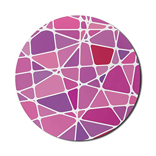 Ambesonne Abstract Mouse Pad for Computers  Skewed Uneven Color Blocks Forming a Fractal Mosaic in Stained Glass Style  Round Non-Slip Thick Rubber Modern Gaming Mousepad  8 inch Round  Pink Purple Red