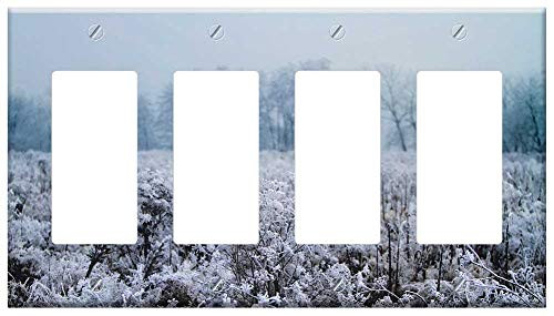 Switch Plate 4 Gang Rocker GFCI - Winter Snow Ice Hoar Frost Cold Morning Sunrise
