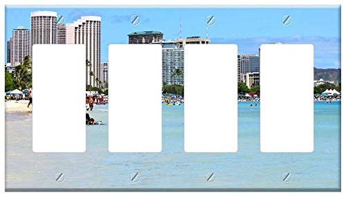 Switch Plate 4 Gang Rocker GFCI - Waikiki Sunny Beach Travel Hawaii Oahu Honolulu