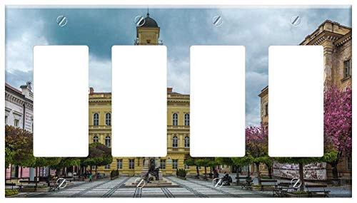 Switch Plate 4 Gang Rocker GFCI - Architecture City Travel Building Old Tourism