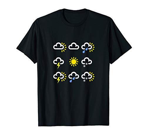 Weather Forecast Symbols Tee Shirt Clouds Rain Sun Lightning