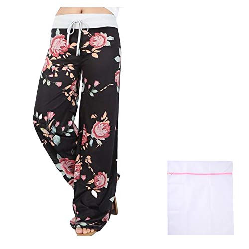 iniber Women s Comfy Casual Pajama Pants Floral Print Drawstring Palazzo Lounge Pants Wide Leg with Laundry Bag iniber Women s Comfy Casual Pajama Pants Floral Print Drawstring Palazzo Lounge Pants Wide Leg with Laundry Bag