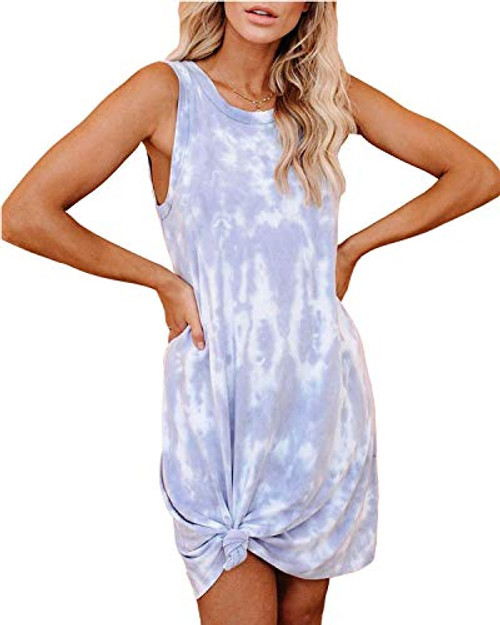PRETTYGARDEN Womens Casual Tie Dye Short Dress Crew Neck Sleeveless Loose T Shirt Mini Dress Purple PRETTYGARDEN Womens Casual Tie Dye Short Dress Crew Neck Sleeveless Loose T Shirt Mini Dress Purple