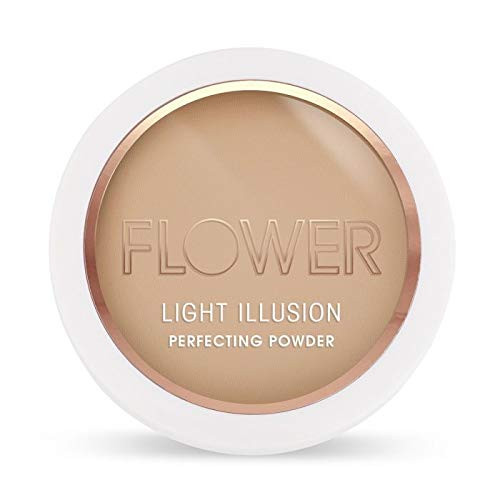 Flower Beauty Light Illusion Perfecting Powder - Pressed Powder Face Makeup  Buildable Medium Coverage with Blurring Pigments  Includes Mirror  and  Sponge  Tawny