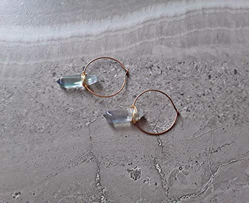 Lavender Quartz Wire Wrapped Copper and Gold Boho Hoop Earrings